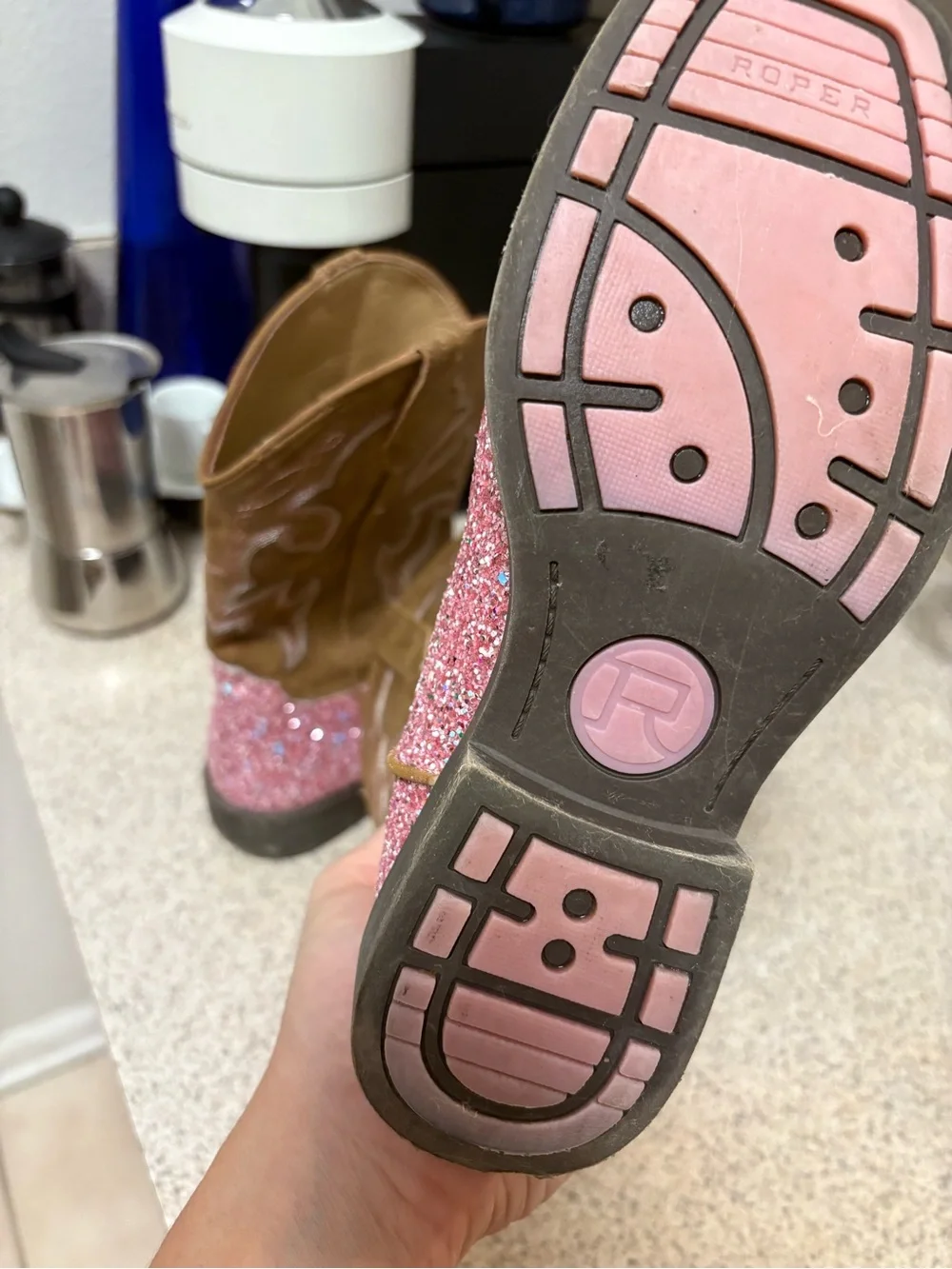 Roper Pink Glitter Gypsy Western Square Toe Cowboy Boots Little Kids Size 3